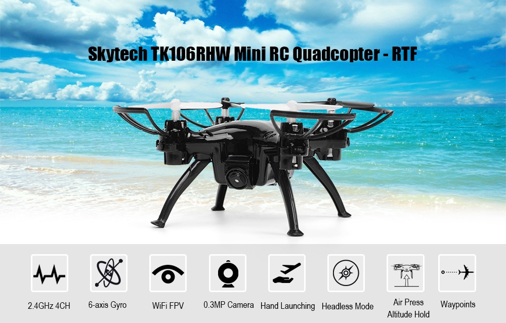 Skytech TK106RHW Mini RC Drone RTF WiFi FPV 0.3MP Camera 2.4GHz 4CH 6-axis Gryo Hand Launching G-sensor Waypoints