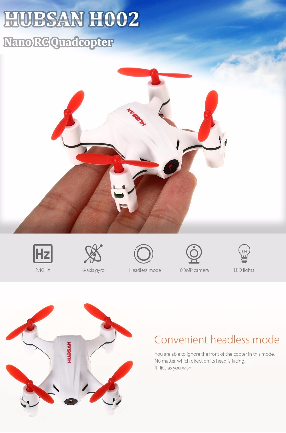 HUBSAN H002 0.3MP 2.4GHz 4CH 6 Axis Gyro Nano Brushed RC Quadcopter with Headless Mode