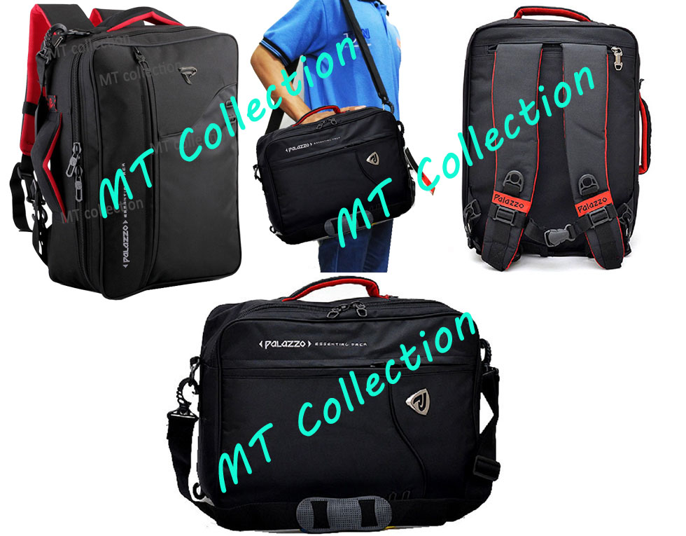 Palazzo 02X Tas Ransel Backpak Keren ,3in1 ( Ransel , Slempang dan Softcase ) - Hitam