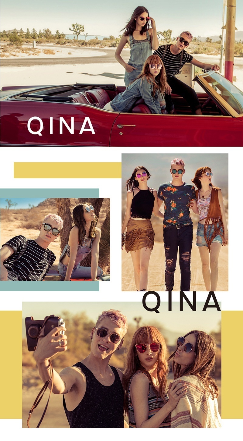 QINA Kacamata Polarized Unisex Tortoise lengan kacamata Kuning Persegi lensa Gold Proteksi UV 400 QN3503