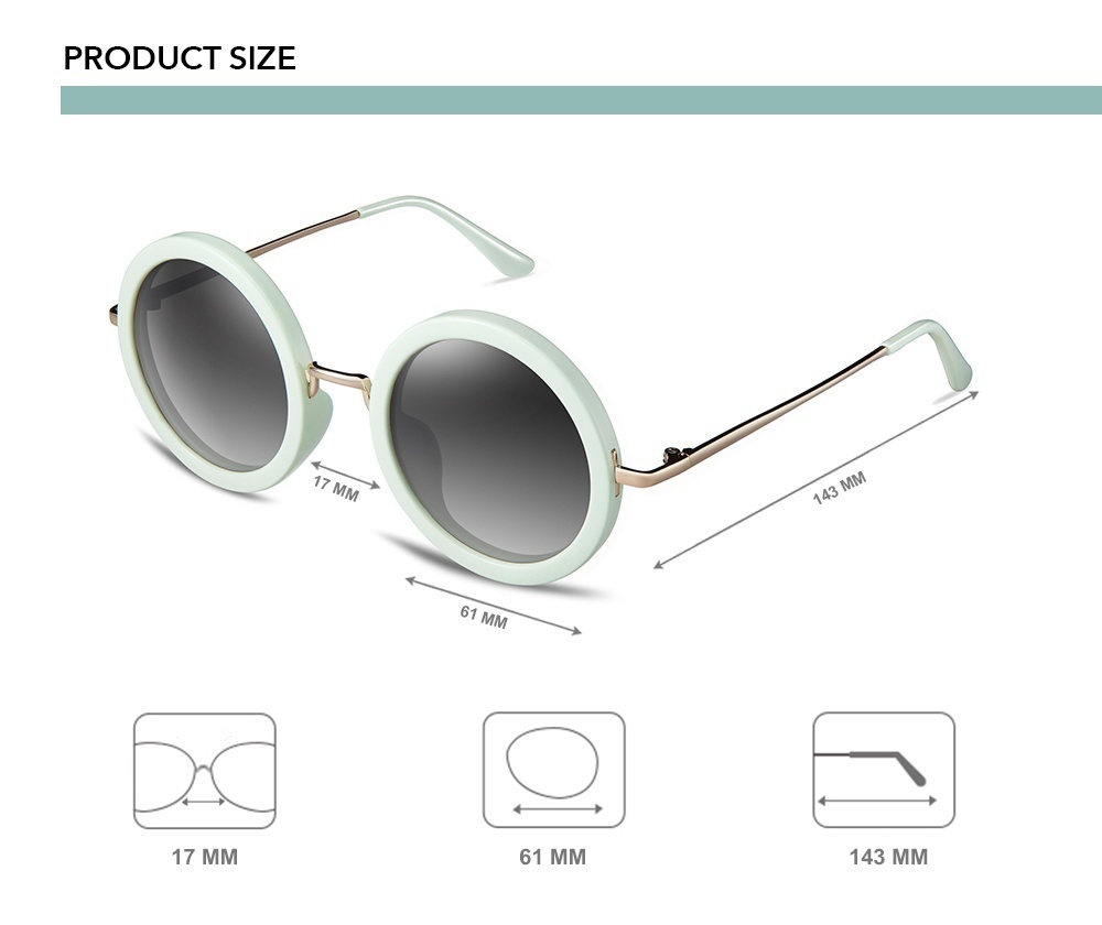 QINA Kacamata Polarized Wanita Putih Bundar Lensa Abu Abu Proteksi UV 400 QN3506
