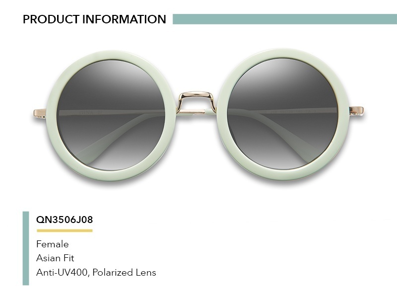 QINA Kacamata Polarized Wanita Putih Bundar Lensa Abu Abu Proteksi UV 400 QN3506