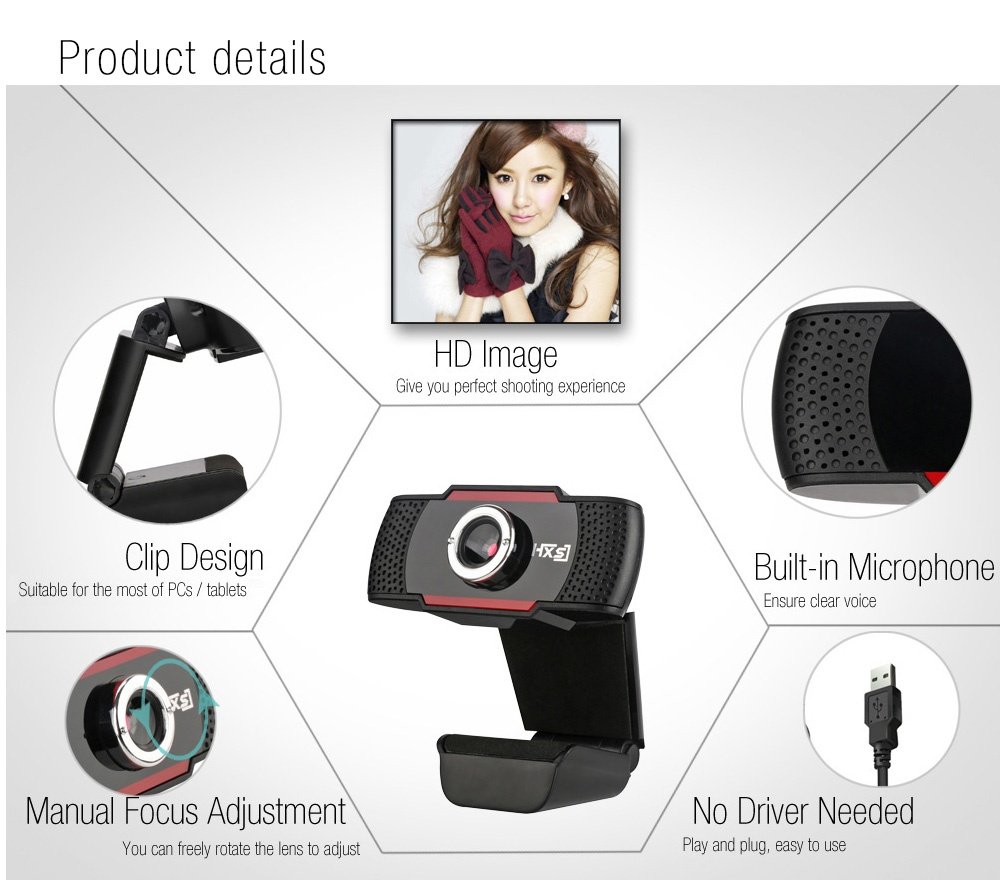 HXSJ S30 1 Megapixel HD Camera Webcam with Microphone Clip-on 30 Degree