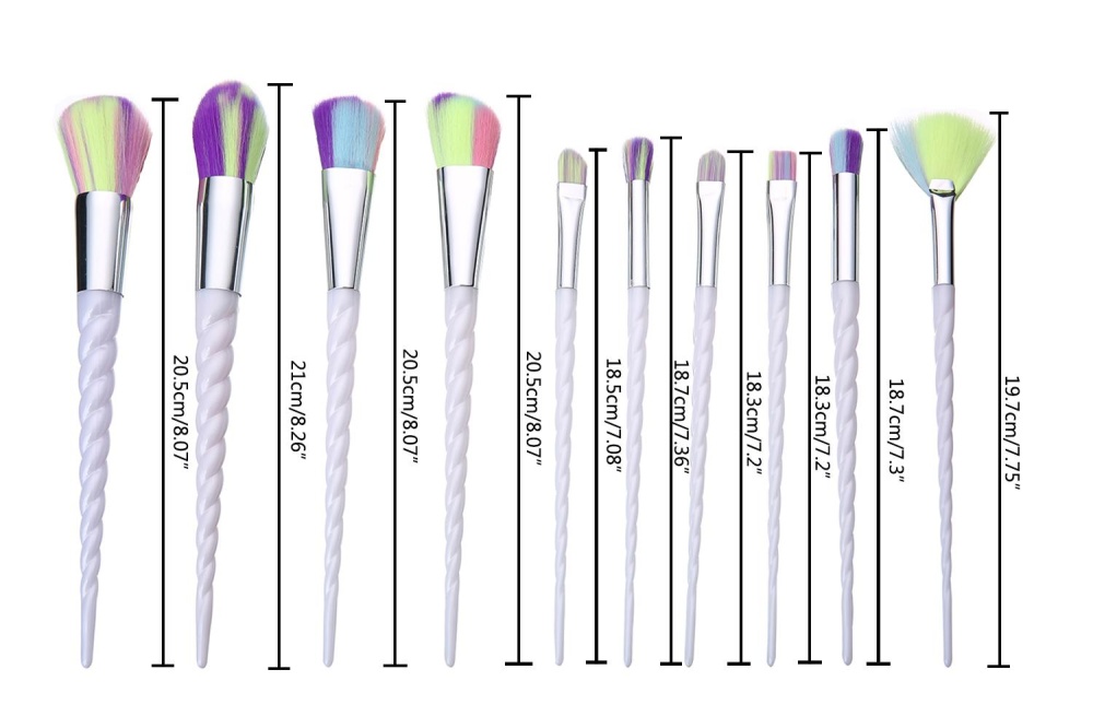 Makeup Cosmetic Brushes Set With Colorful Rainbow Hair And White Delicate Diamond Shape .