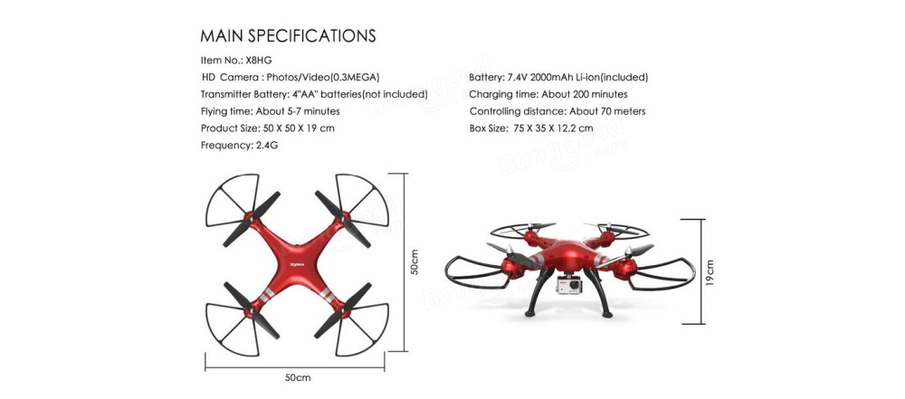 Syma X8HG 2.4G 4CH 6Axis FPV Wifi With 0.3MP HD Camera RC Quadcopter