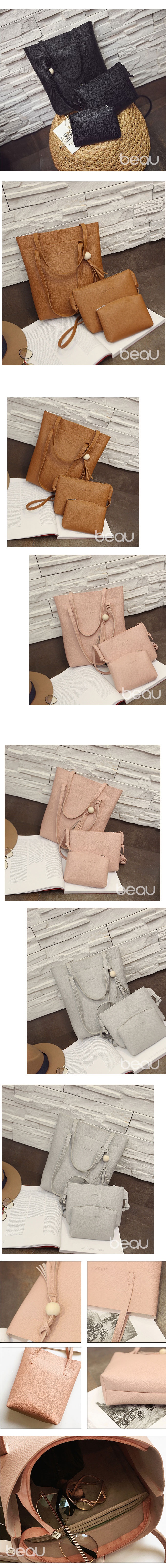 BEAU Set of 3 Tas Wanita PU Leather Tote Women Shoulder Bags